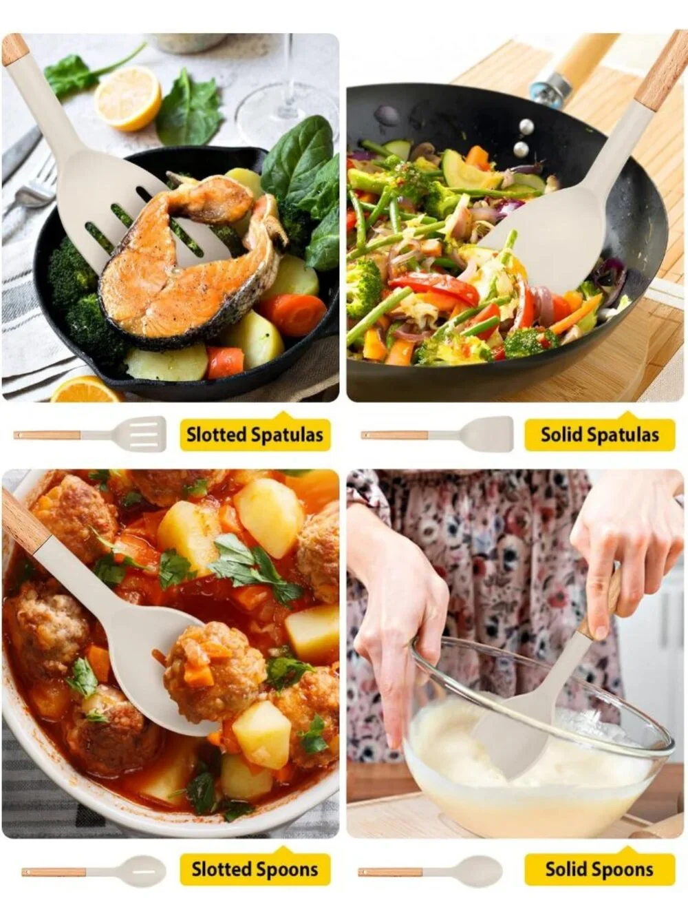 4-Piece Silicone Cooking Utensils Set - Non-Stick Spatulas & Heat-Resistant